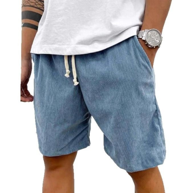 - Men's Corduroy Drawstring Shorts – Casual Summer Style with Pockets