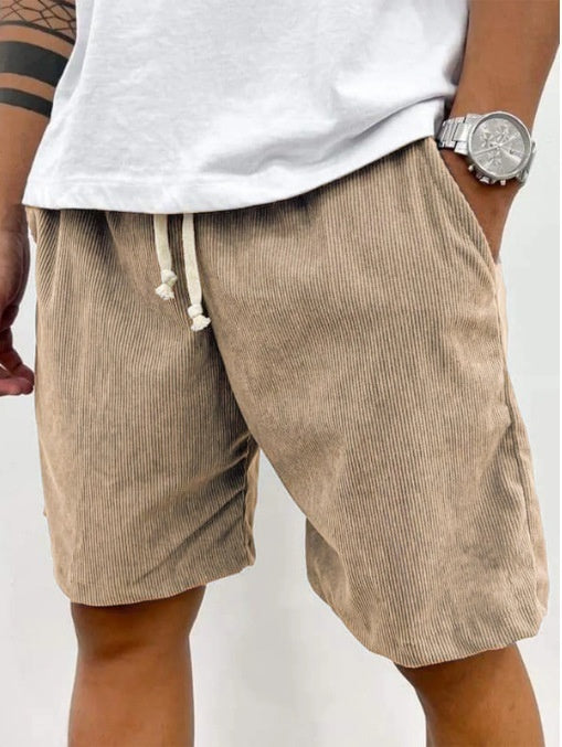 - Men's Corduroy Drawstring Shorts – Casual Summer Style with Pockets