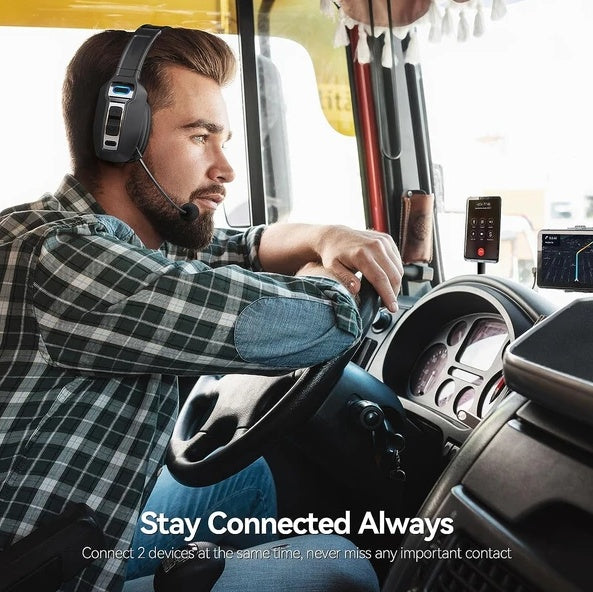 Bluetooth 5.2 Trucker Headset with Noise Cancelling Mic – Wireless Over-Ear Headphones for Phone & PC
