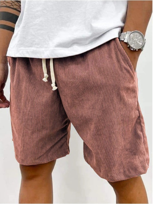 - Men's Corduroy Drawstring Shorts – Casual Summer Style with Pockets