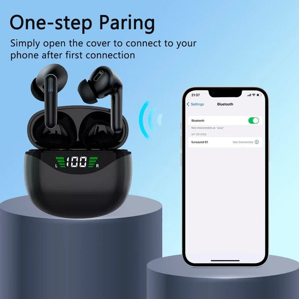 Wireless Bluetooth 5.3 Earbuds – Noise Cancelling TWS Headset with Mic, Waterproof, Ideal for Truckers & Active Use