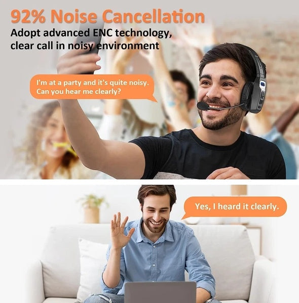 Bluetooth 5.2 Trucker Headset with Noise Cancelling Mic – Wireless Over-Ear Headphones for Phone & PC