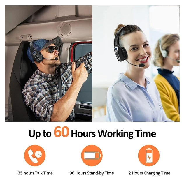 Bluetooth 5.2 Trucker Headset with Noise Cancelling Mic – Wireless Over-Ear Headphones for Phone & PC