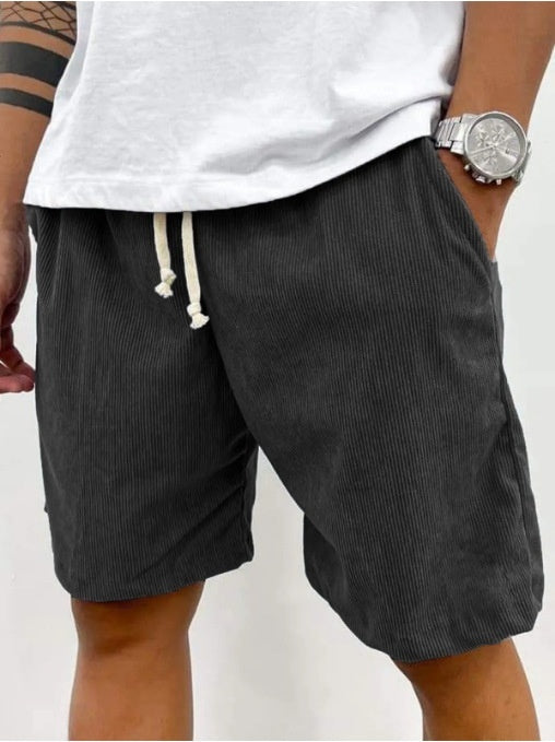 - Men's Corduroy Drawstring Shorts – Casual Summer Style with Pockets