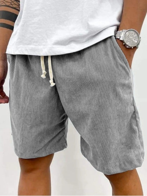 - Men's Corduroy Drawstring Shorts – Casual Summer Style with Pockets