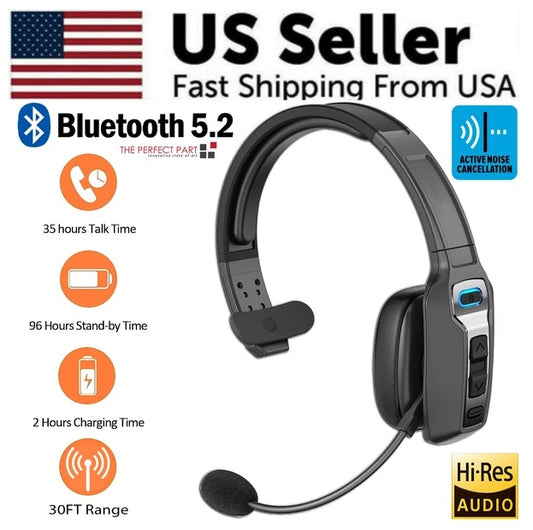 Bluetooth 5.2 Trucker Headset with Noise Cancelling Mic – Wireless Over-Ear Headphones for Phone & PC