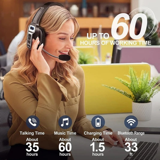Bluetooth 5.2 Trucker Headset with Noise Cancelling Mic – Wireless Over-Ear Headphones for Phone & PC