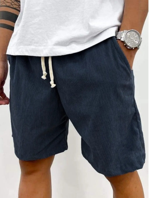 - Men's Corduroy Drawstring Shorts – Casual Summer Style with Pockets
