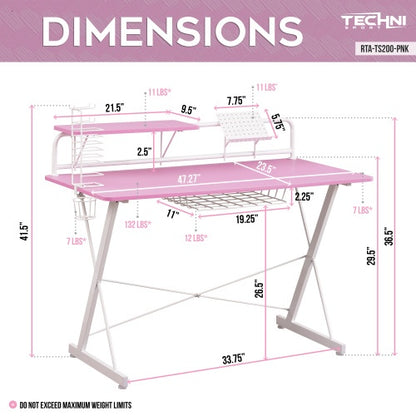 Techni Sport TS 200 Carbon Computer Gaming Desk With Shelving