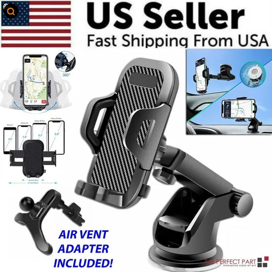 360° Universal Car Phone Mount – Windshield & Dashboard Holder for Smartphones & GPS Devices